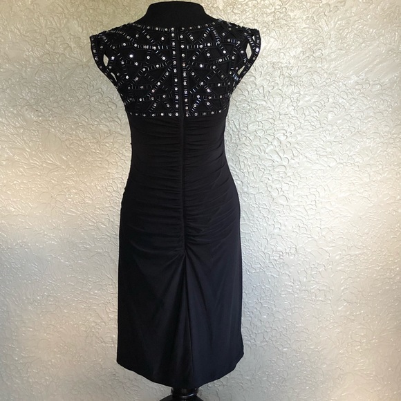 Cache Women’s Midi Black Ruched Bottom Bodycon Evening Cocktail Dress - Picture 3 of 16